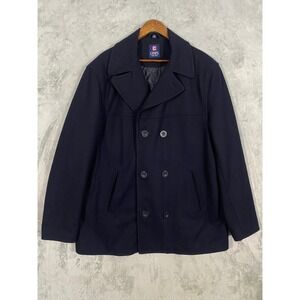 Chaps Pea Coat XL Navy Blue Double Breasted Wool Blend Quilted Lined Nautical